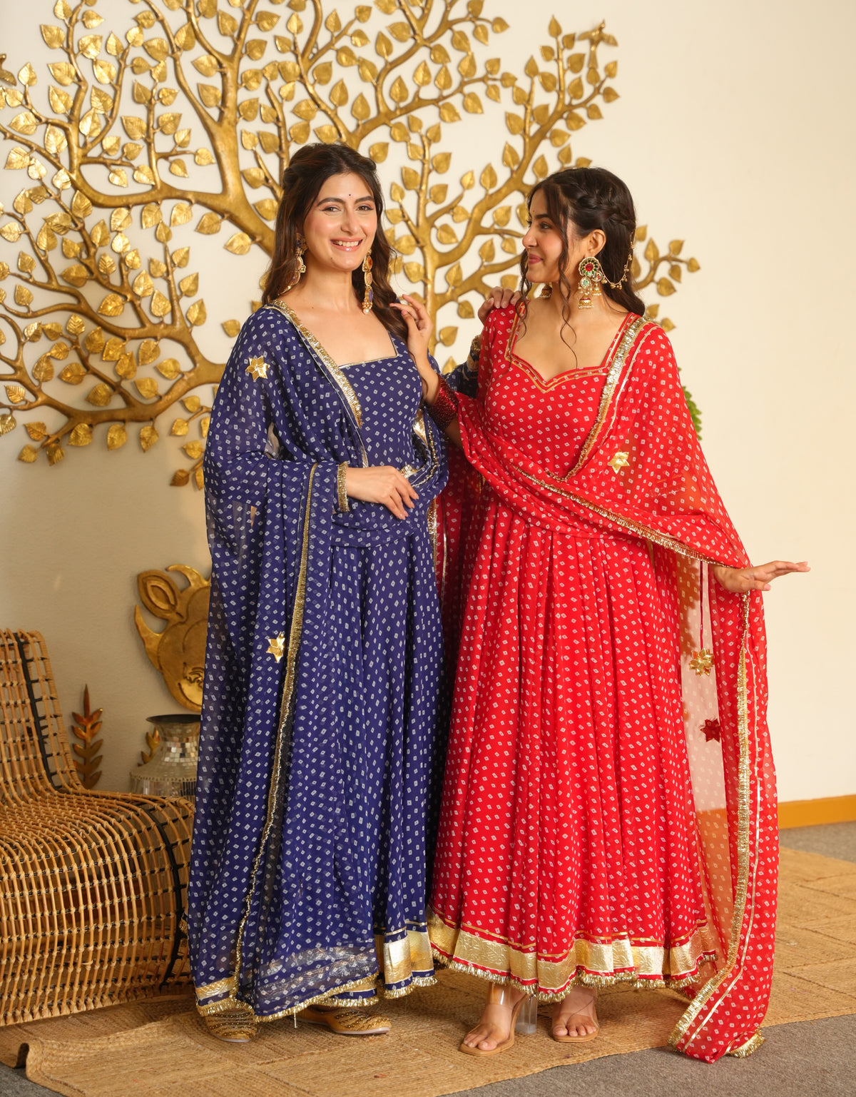 Bandhej Print Faux Georgette Gown with Dupatta & Bottom Set