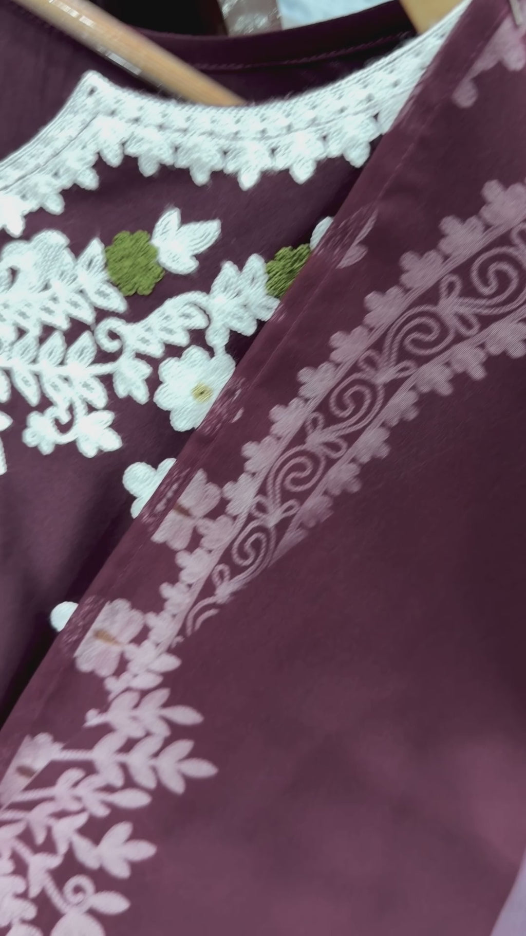 Plum Satin Rayon Embroidered Long Kaftan Kurta with Pant & Organza Dupatta Set