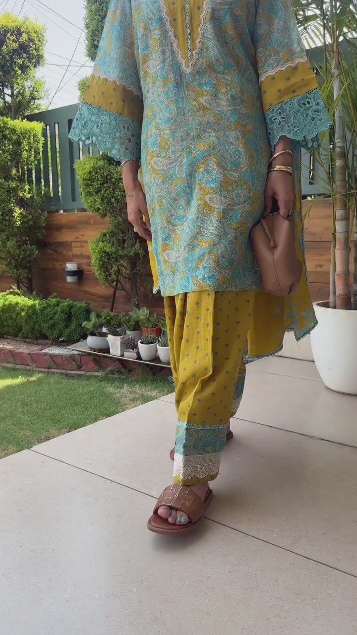 Printed Cambric Cotton Farshi Palazzo Set with Dupatta