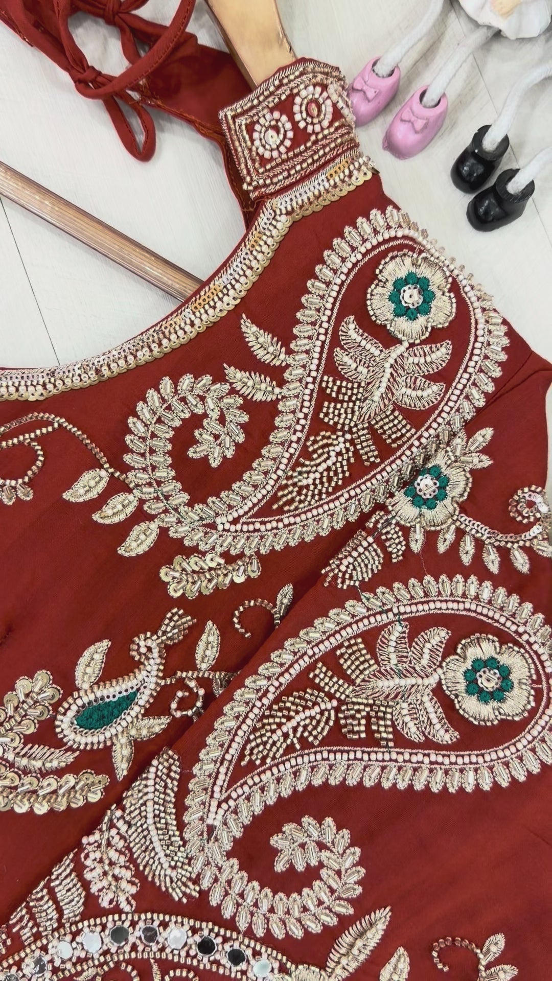 Rust Orange Roman Silk Anarkali Gown with Palazzo & Dupatta – Embroidered Party Wear Set