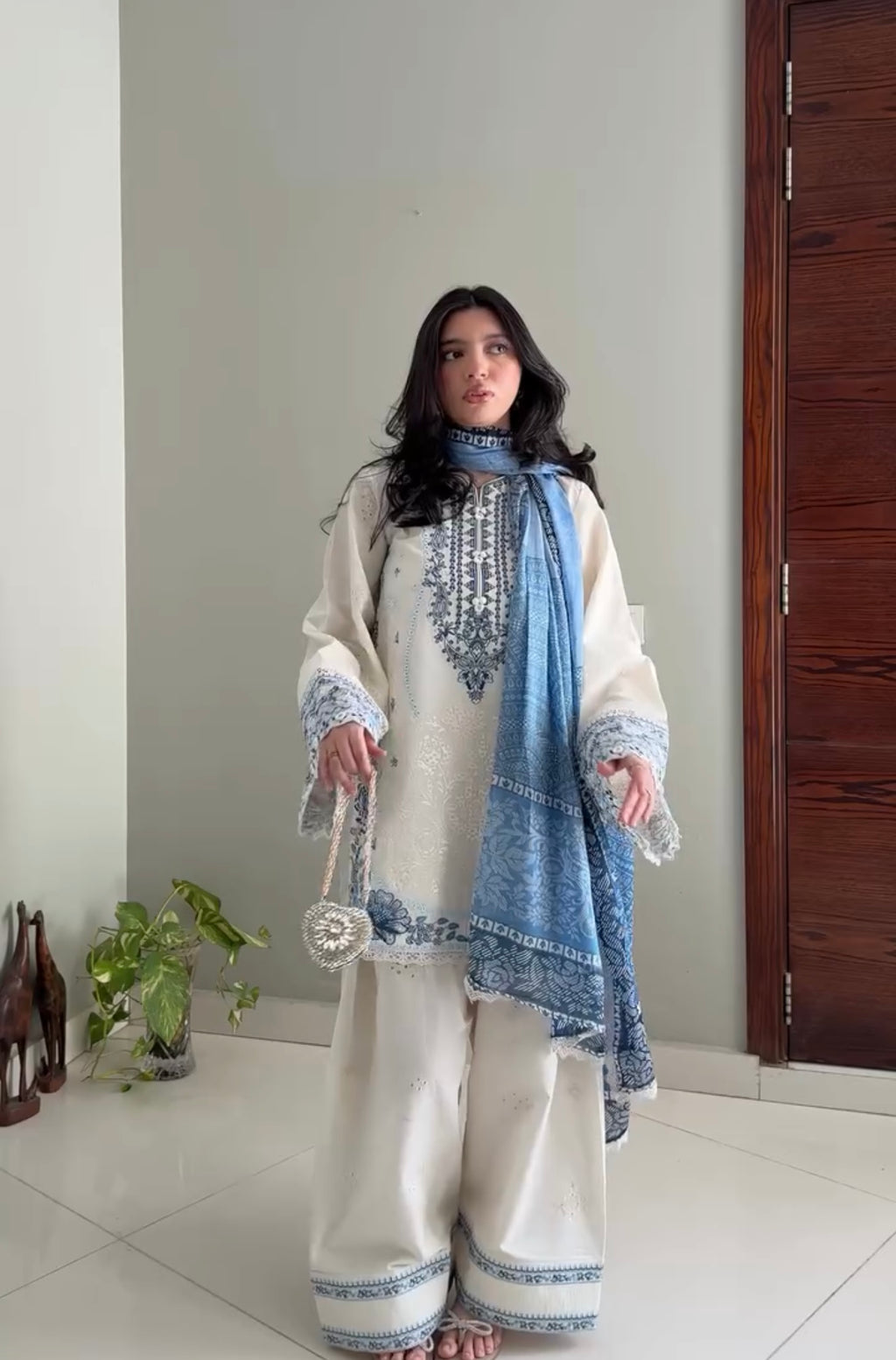 Embroidered Satin Rayon Kurta with Farshi Palazzo & Printed Dupatta Set – Party Wear