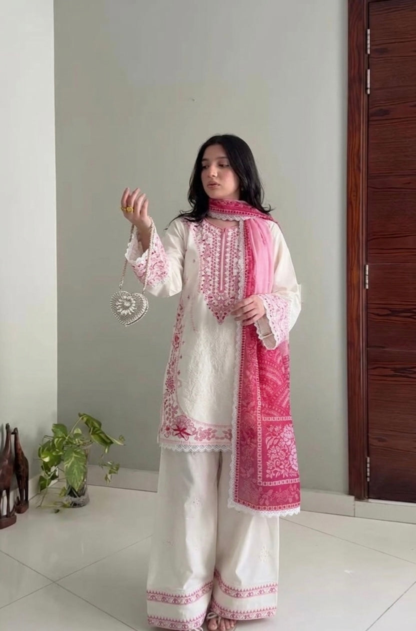 Embroidered Satin Rayon Kurta with Farshi Palazzo & Printed Dupatta Set – Party Wear