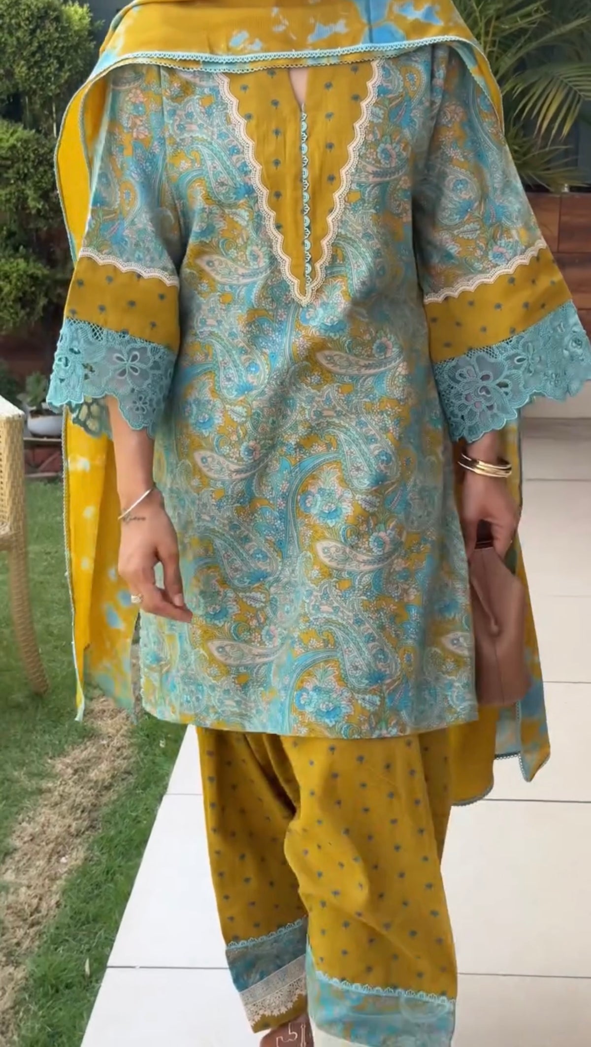 Printed Cambric Cotton Farshi Palazzo Set with Dupatta