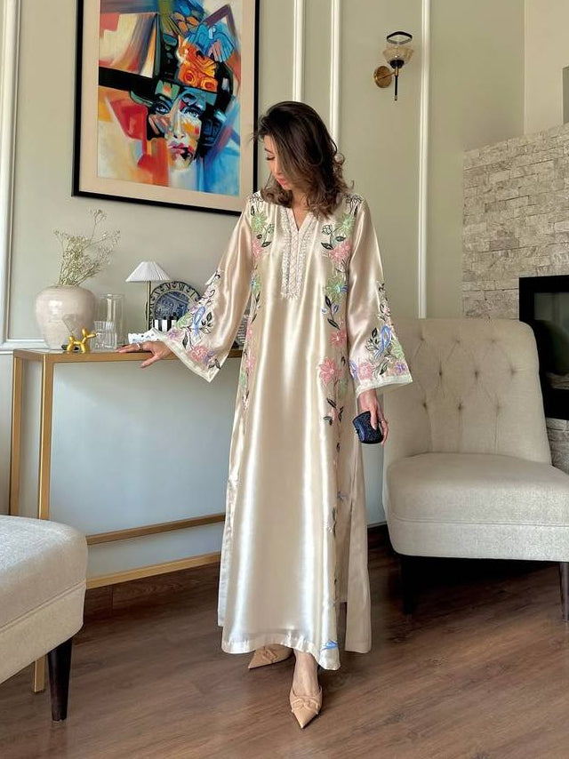 Embroidered Roman Glass Oversized Kaftan Set with Bottom & Dupatta