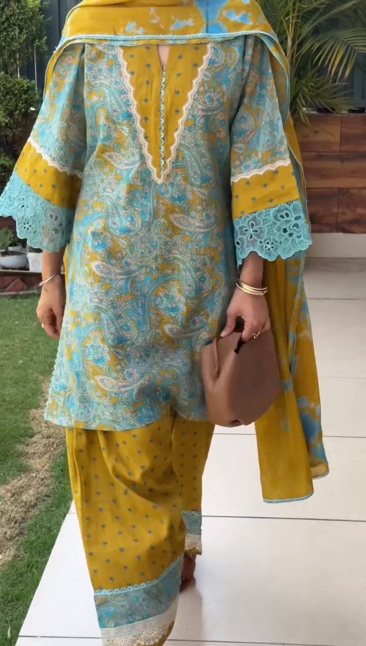 Printed Cambric Cotton Farshi Palazzo Set with Dupatta