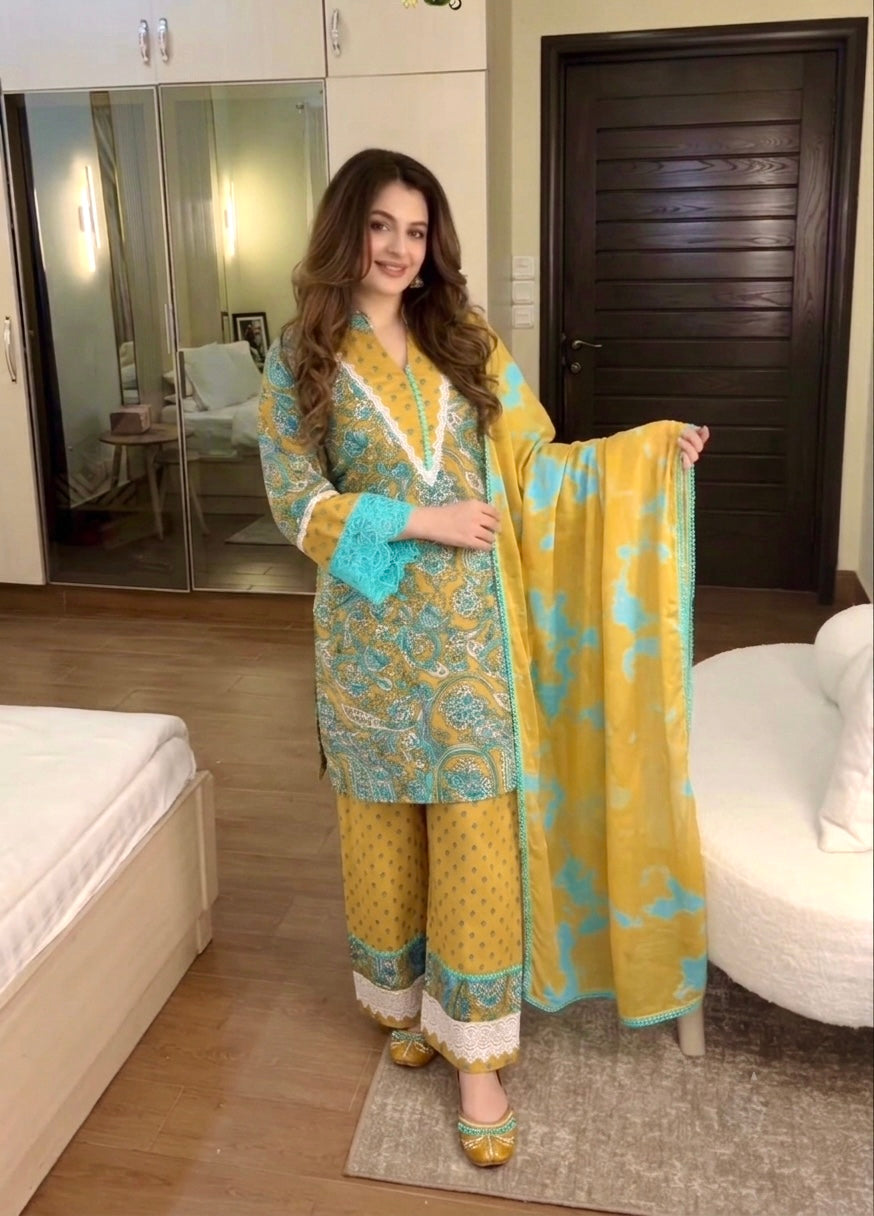 Printed Cambric Cotton Farshi Palazzo Set with Dupatta