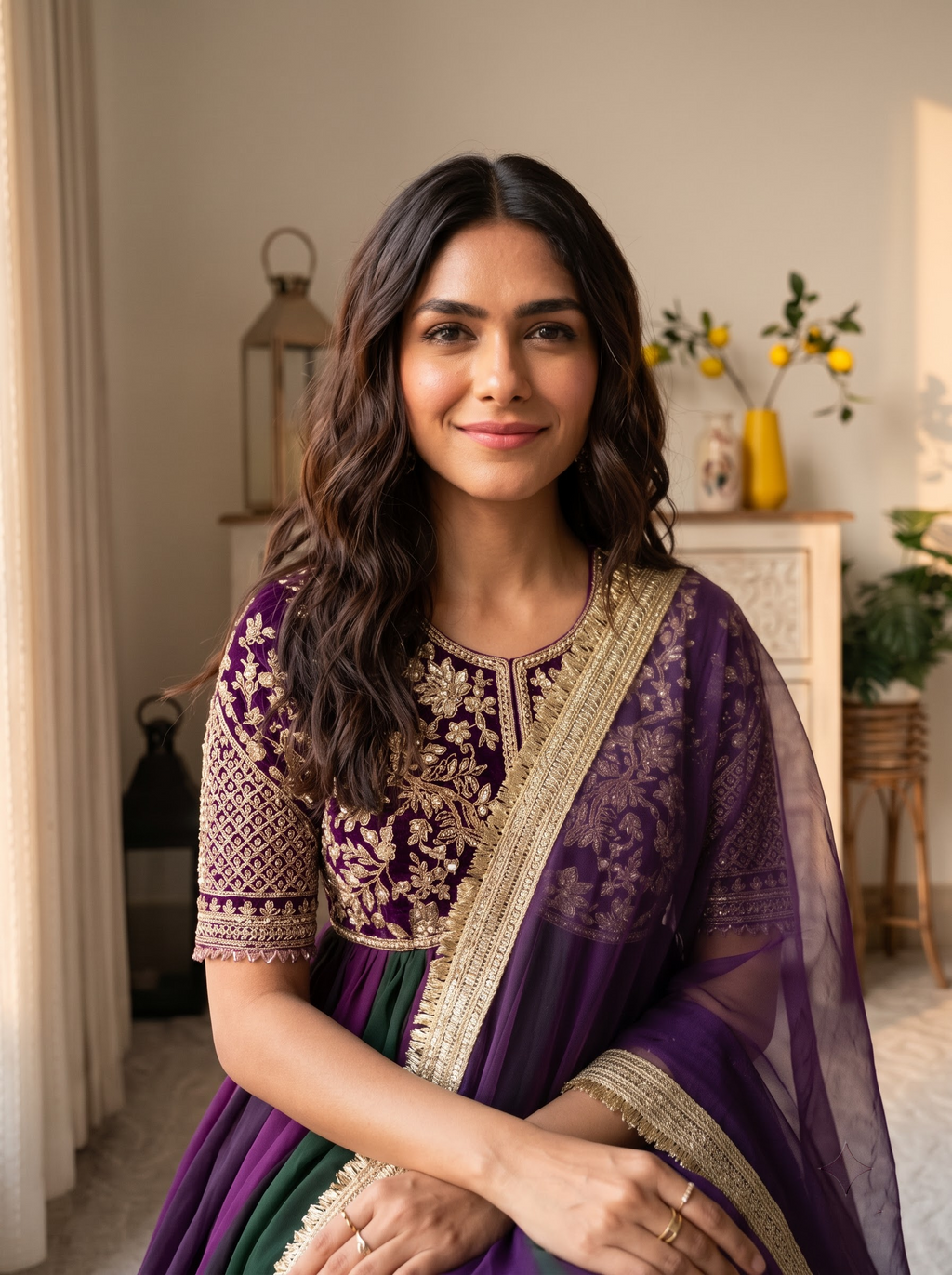 Embroidered Moss Silk Anarkali Gown Set with Dupatta & Bottom