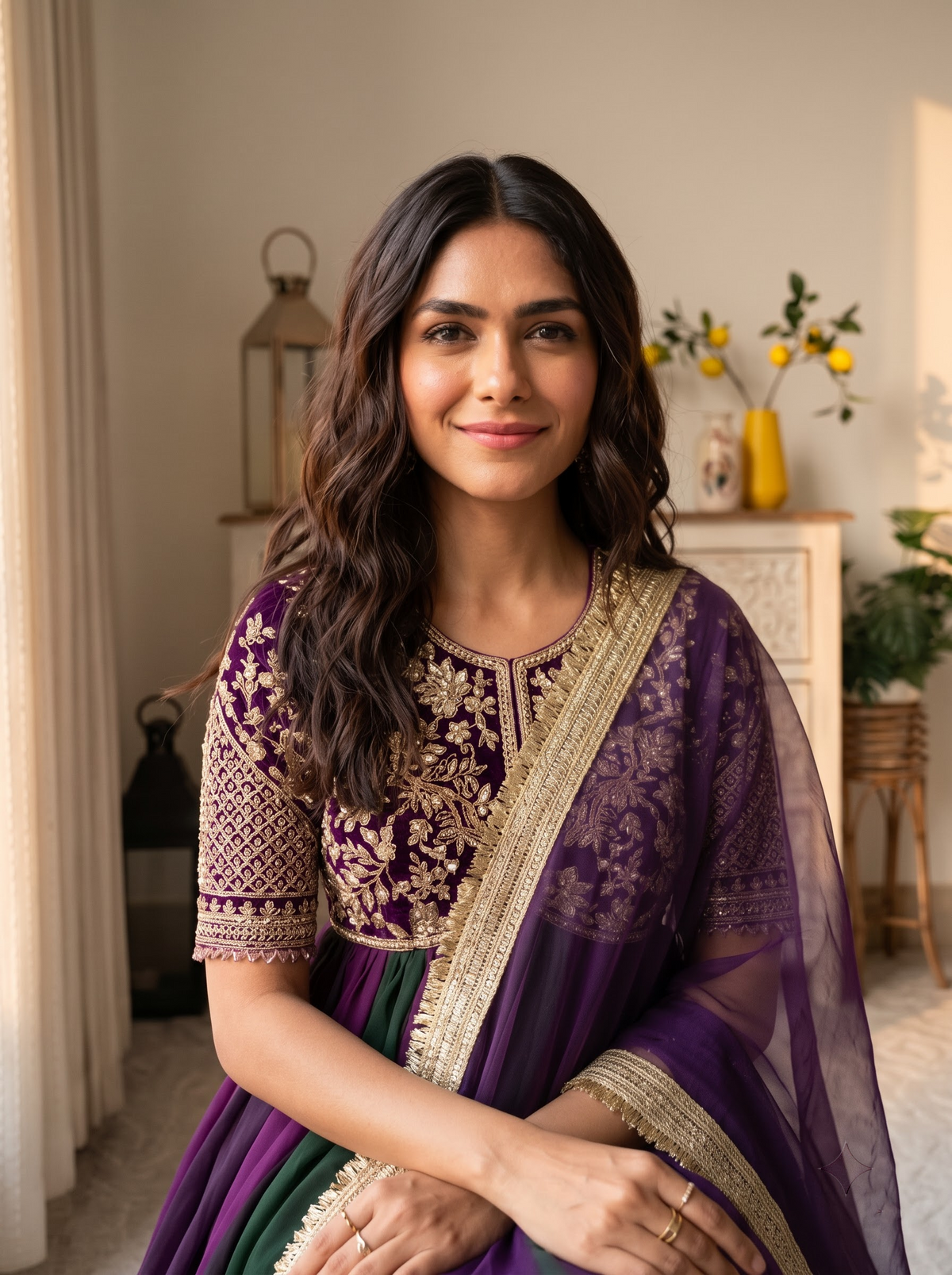 Embroidered Moss Silk Anarkali Gown Set with Dupatta & Bottom