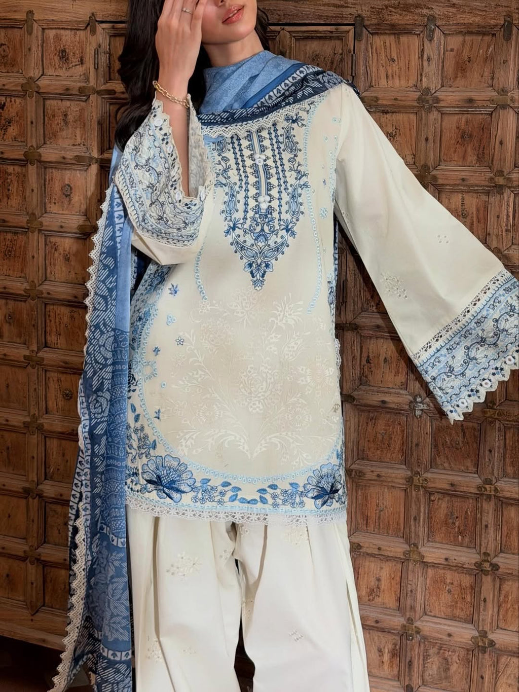 Embroidered Satin Rayon Kurta with Farshi Palazzo & Printed Dupatta Set – Party Wear