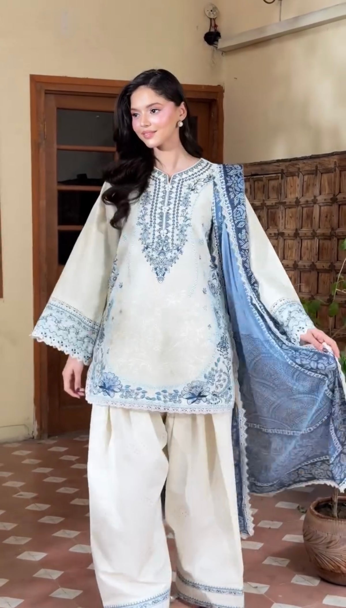 Embroidered Satin Rayon Kurta with Farshi Palazzo & Printed Dupatta Set – Party Wear